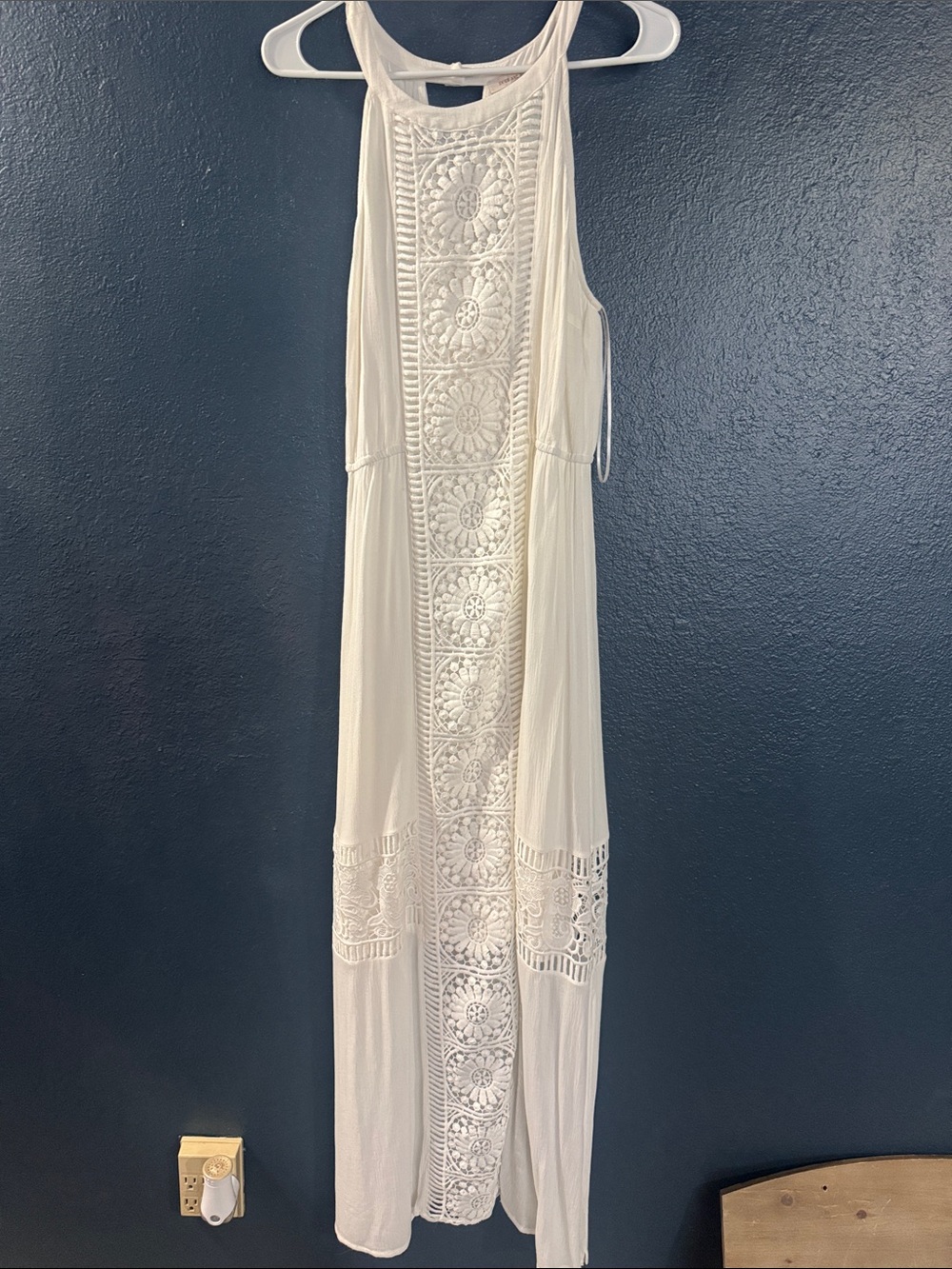 Women’s White Crochet Panel Maxi Dress